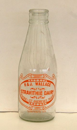Milk Bottle : Lovely Old Wallace (stravithie) St.  Andrews Dairy