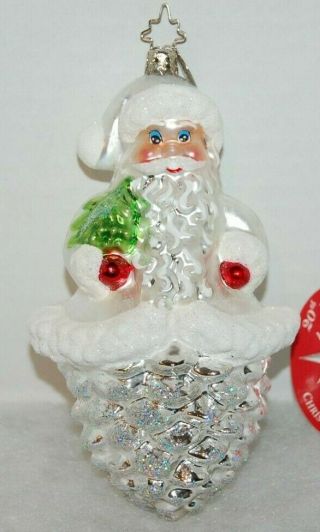 Radko Silver Cone Curls Christmas Ornament 1011682 Santa And Silver Pine Cone