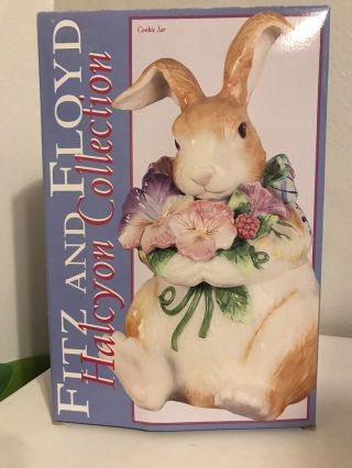 Fitz And Floyd Halcyon Pansy Bunny Rabbit Cookie Jar -