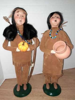 Byers Choice 2003 Native American Male With Bow & Arrows And Female With Pottery