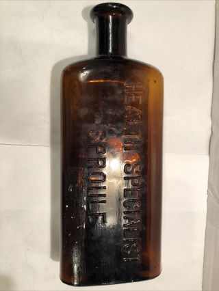 Vintage Health Specialist Sproule Dark Amber Medicine Bottle 1890 