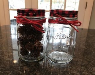 Pair (2) Vintage Kerr Pint Canning Jars with Lids Decorated Holiday Gift Coal 2