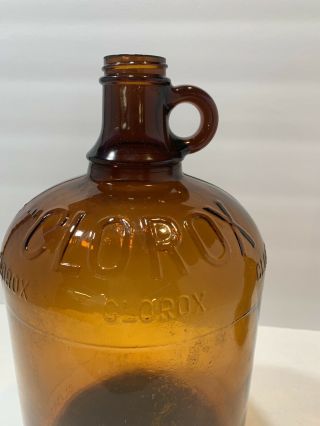 Vintage Clorox Bleach Embossed Gallon Brown Amber Glass Bottle Jug Laundry (b)
