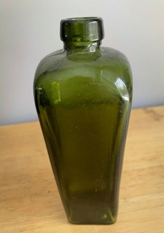 Miniature Antique Olive Green Early Case Gin Bottle 6 3/8 " Tall Applied Lip