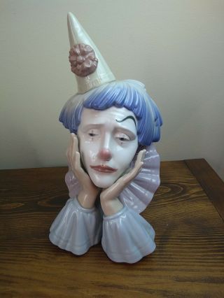 Lladro Retired 5129 Sad Jester Clown Head Bust Figure