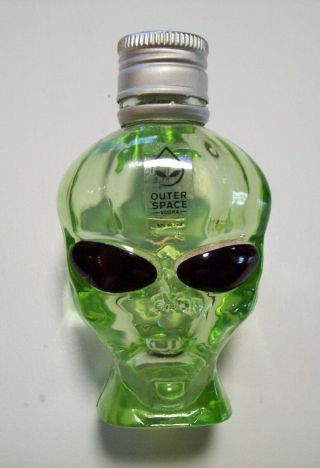 Outer Space Vodka Alien Head Green Glass Bottle With 3 1/2 " Empty
