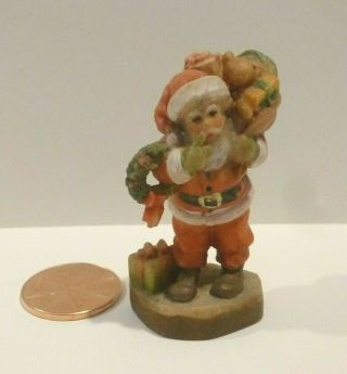 Anri Dollhouse Miniature Wooden Santa Claus With Bag Of Toys