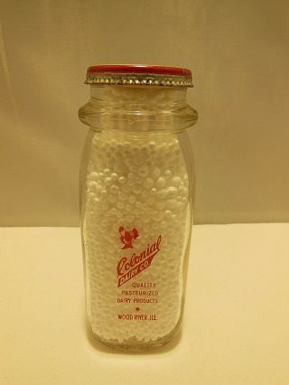 Vintage Red Pyro Half Pint Milk Bottle & Cap Colonial Dairy Co.  Wood River,  Ill.