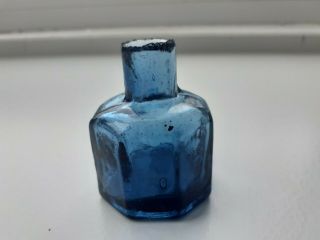 Stunning Glossy Octagonal Deep Copper Blue Shear Lip Ink Bottle Approx 1880