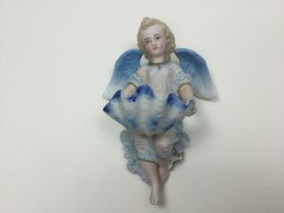 Finely Detailed Porcelain Angel Holding Shell Wall Art Holy Water Cherub