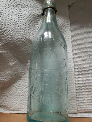 Somerville,  Nj/ Tall Aqua Blob Top Beer Soda Bottle/ The W.  H.  Cawley Co/