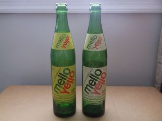 Vintage Mello Yello Acl Soda Bottles,  Product Of Coca Cola 10 Oz.