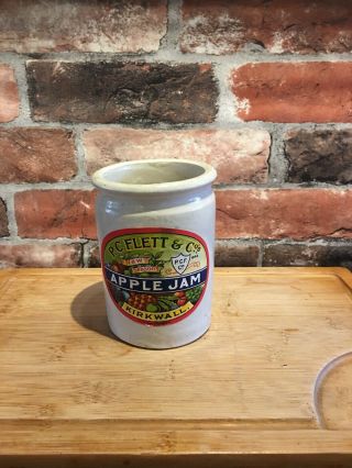 Vintage Victorian Stoneware Jam Pot With Label P C Flett & Co Kitchen Chic
