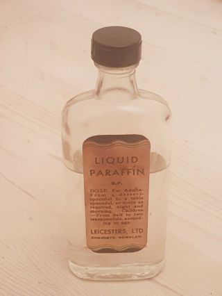 Rare Vintage Liquid Paraffin Bp,  Leicesters Ltd Chemists,  Glass Bottle & Contents