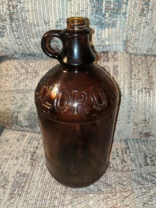 Vintage Glass Clorox Bottle Embossed Amber Brown Gallon Jug 64 Oz
