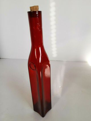 Decorative Tall Skinny Red Glass Bottle With Cork 11 Inches Tall