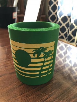 Vintage Foam Can Cooler Koozie Green Yellow Palm Trees Sun Beach Life Florida
