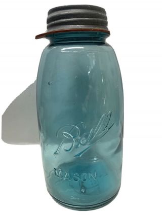 Antique Blue Glass Ball 1/2 Gallon Mason Jar With Zinc Lid - 10” Ball Jar & Lid