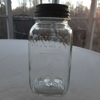 Knox Mason Canning Fruit Quart Jar K In Keystone With Zinc Lid Cond.