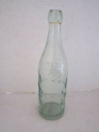 Antique John Kinkle Glass Bottle.  Bridgeton Nj.  Blue Green.  9.  25 Tall.