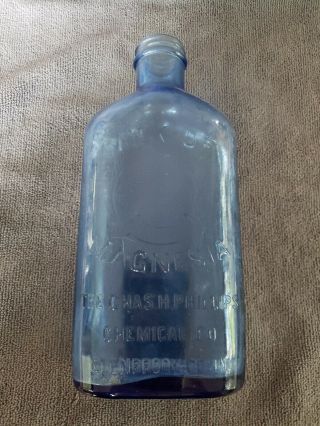 Vintage Antique Phillips Milk Of Magnesia Cobalt Blue 9 " Glass Bottle
