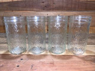 Set Of 4,  Ball Mason Jelly Jars 12 Oz.  Drinking Glasses Quilted Crystal