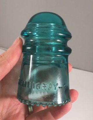 Vintage Glass Insulator Hemingray No 9 Aqua Teal Blue,  No Date,  Beaded 1