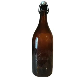 Antique Brown Beer Bottle Porcelain Bale Top Rock Island Brewing Co 1800’s