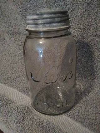 Vintage Kerr Self Sealing Quart Mason Jar With Zinc Lid Pat.  Aug 3 1915