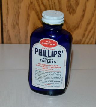 Blue Glass Bottle " Phillips Milk Of Magnesia