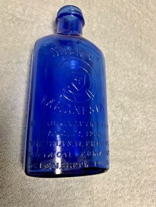 Vtg.  Cobalt Blue Milk Of Magnesia Bottle Chas H.  Phillips Chemical Co.  Conn.  Usa