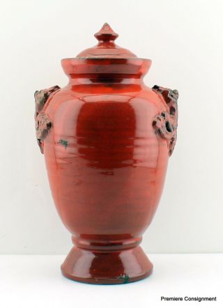 Fortunata Italian Ceramic Pottery Vase Urn W/ Lid Red Distressed Artist Signed