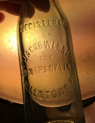 Early 1900s Allentown Pa Soda Bottle Jacob Wenner Embossed 6.  5 Oz Franklin St