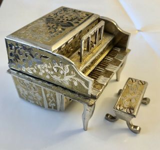 Hand Etched Fred Zimbalist Silver Piano Music Box Swiss Movement Plays Fur Elise