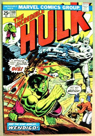 Incredible Hulk 180 Oct 1974 Wendigo 1st Wolverine Trimpe Cover/art Key: 9.  4 Nm