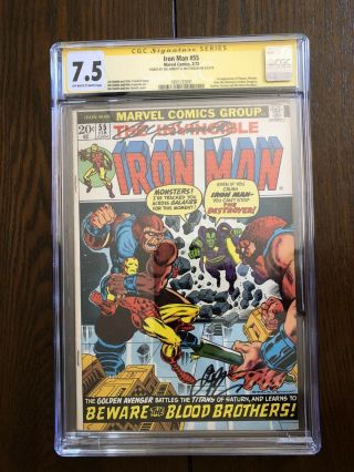 Iron Man 55,  First Thanos Appearance,  Signed By J.  Starlin & J.  Sinnott Cgc 7.  5