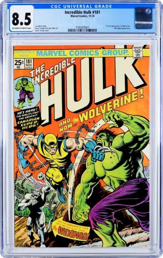 Incredible Hulk 181 Cgc 8.  5 Vf,  Marvel Comic 11/74 1974 1st Wolverine Oww Pages
