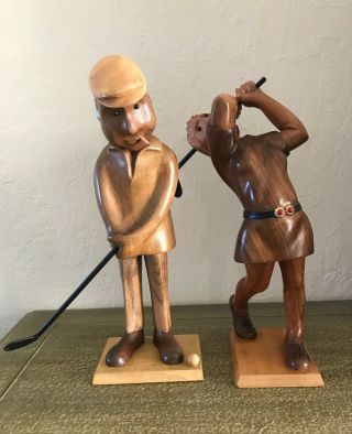 Vintage Hand Carved Wood " Golf Player " Figurine Statue Made In Italy 12 "