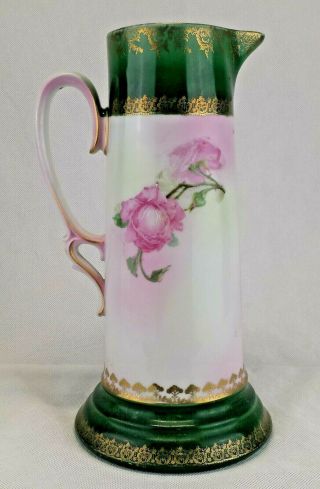 Antique Porcelain Handled Flower Vase Pitcher Rose Design Austria 12.  25 