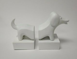 Jonathan Adler Ceramic Dachshund Bookends White Resin Weiner Dogs