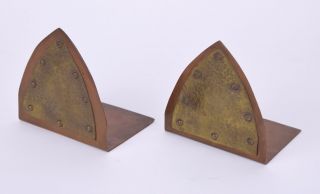 Antique Arts & Crafts Hand Made Brass Copper Hand Hammered Bookends