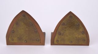 Antique Arts & Crafts Hand Made Brass Copper Hand Hammered Bookends 2