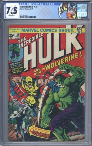 Incredible Hulk 181 Vol 1 Cgc 7.  5 1st App Of Wolverine Looking Book