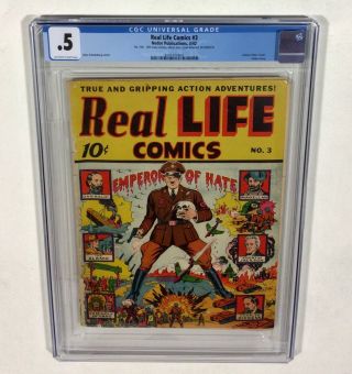 Real Life Comics 3 Cgc 0.  5 Key (alex Schomburg Classic Hitler Cover) 1942 Nedor