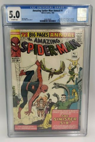 Spider - Man Annual 1 Cgc 5.  0 - 1st Sinister Six Mcu X - Men Off White Pages
