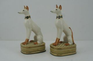 Rare Andrea By Sadek Greyhound Whippet Dog Bookends Vtg Ceramic Art Deco Pair