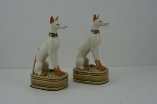 RARE Andrea by Sadek Greyhound Whippet Dog Bookends Vtg Ceramic Art Deco Pair 3