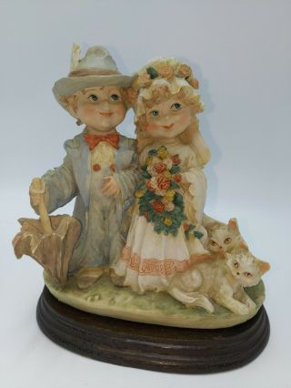 Vintage Bride And Groom With Cats Porcelain Statue.  Similar To Guiseppe Armani.