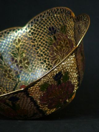 Antique Chinese Plique A Jour Glass Floral Dish Bowl Cloisonne