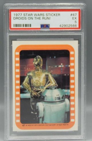 R2 - D2 C - 3po Psa 5 Topps Star Wars Sticker Card 47 1977 Vintage Orange